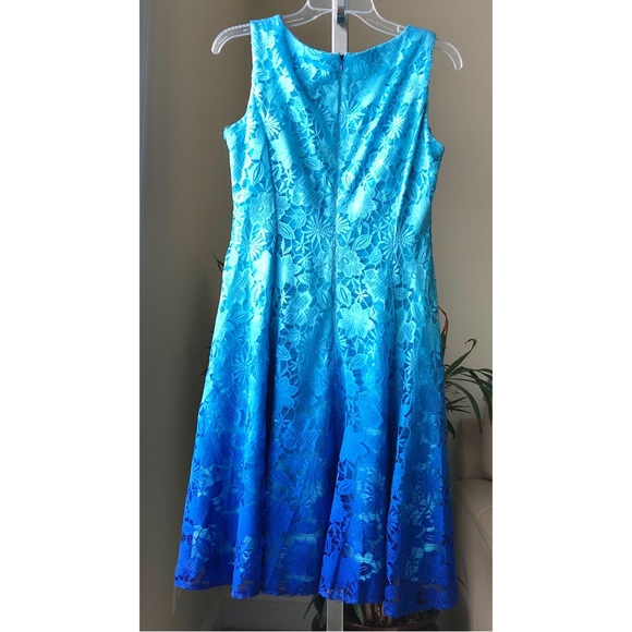 New York & Company Dress 6 Sleeveless Lace Overlay Blue/Dark Blue - Picture 3 of 7